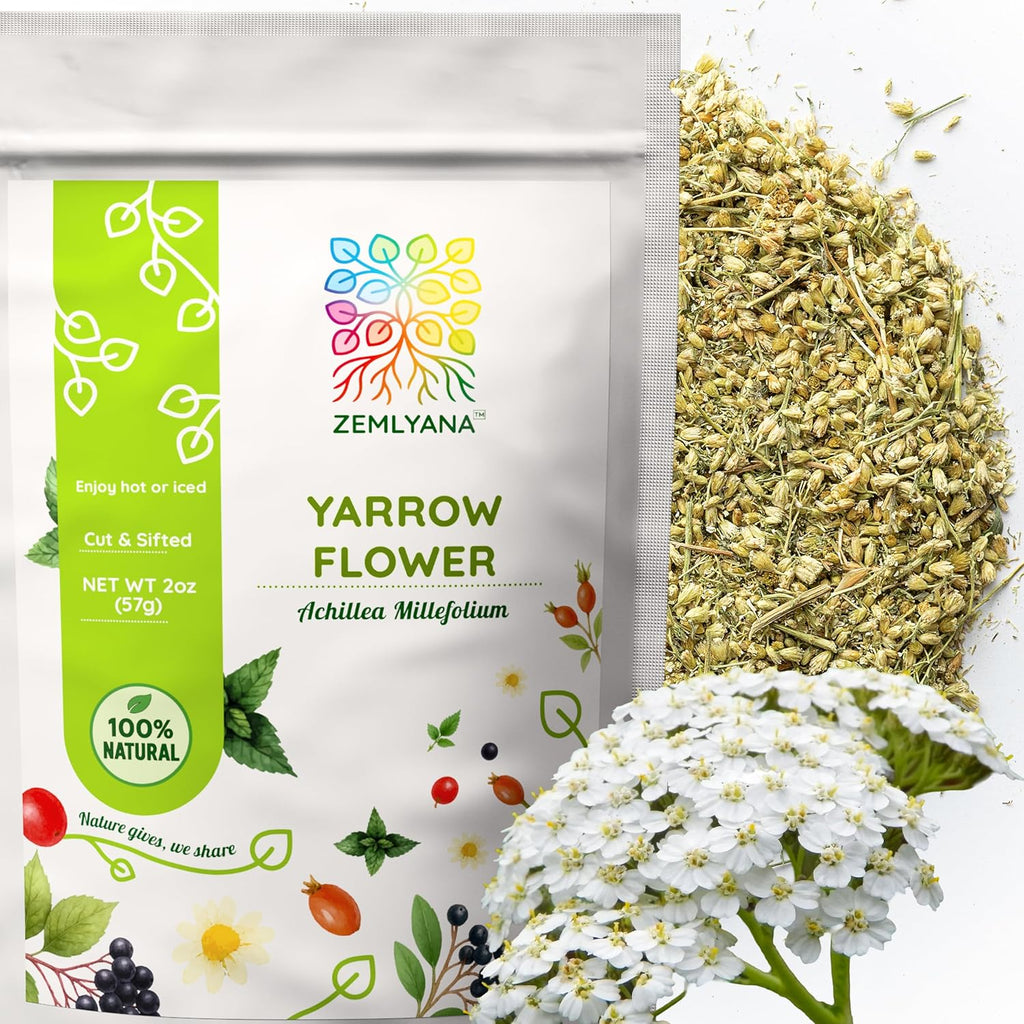 Dried Yarrow Flowers Tea - Natural Yarrow Flower Herb Bulk - Achillea Millefolium Herbs - Loose Leaf Cut and Sifted, 2oz