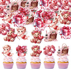 42Pcs Edible Valentines Day Cupcake Toppers Sweet Love Heart Bear Be Mine Valentines Cupcake Valentine Cake Topper for Wedding Valentine's Theme Party Cake Decoration Supplies