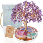 ZenBless 7 Chakra Healing Crystal Stones Tree, Amethyst Leaf Wire Wrapped on Natural Agate Slice Base, Home Decor Desk Room Feng Shui Wealth Luck Spritual Gifts for Valentine's Day Birthday Women