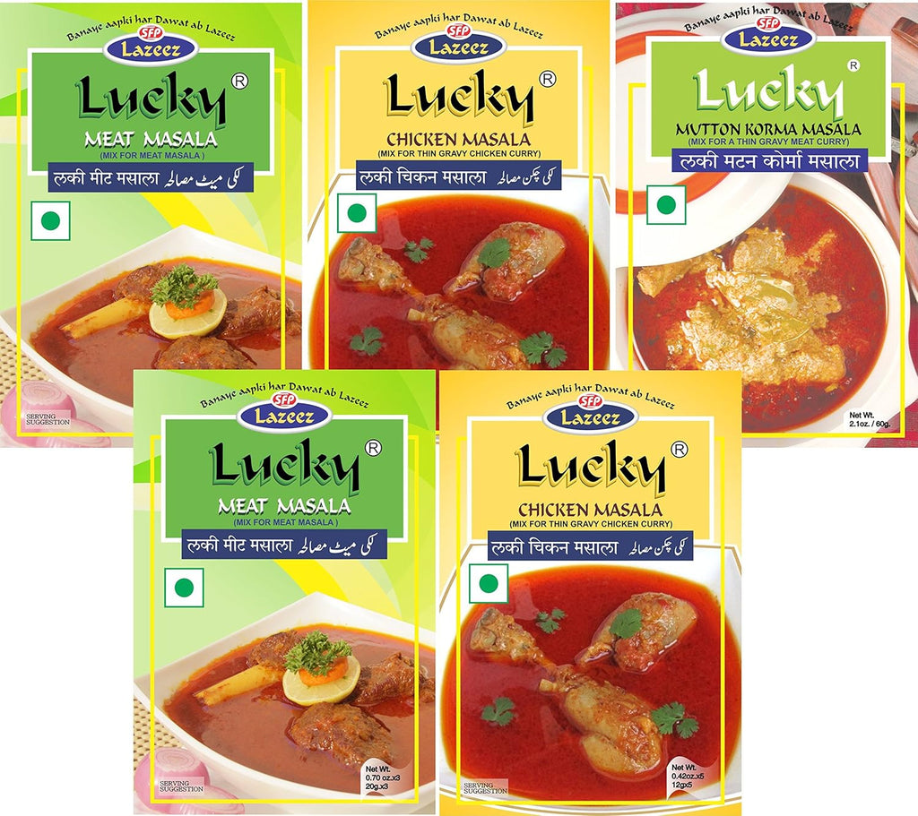 Lucky Curry Combo Masala 5 Pack (2 Meat Masala, 2 Chicken Masala, 1 Korma Masala, 1 Chicken Korma Masala)