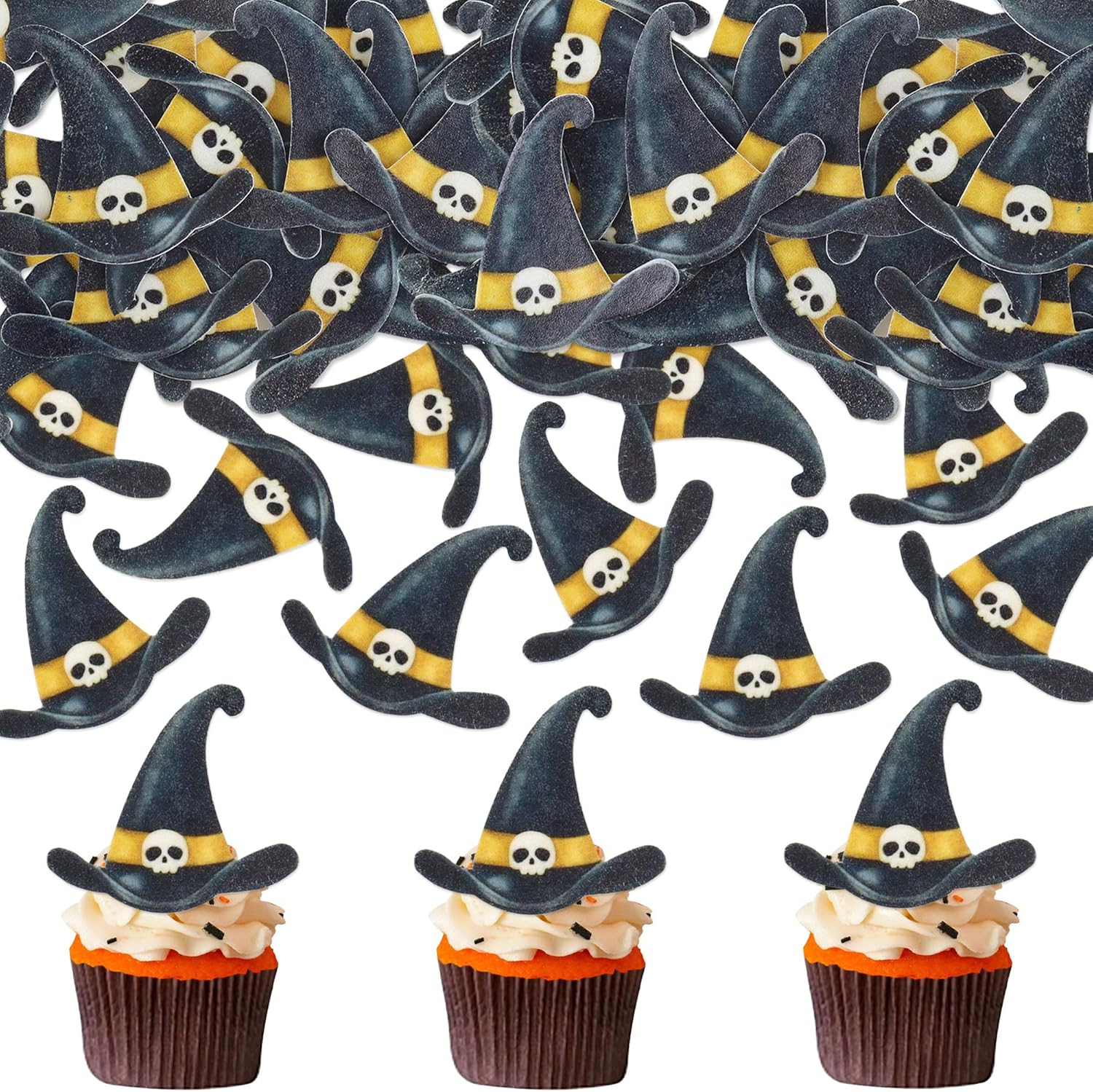 40 Pack Edible Halloween Cupcake Toppers Edible Wizard hat Cupcake Topper Witch Hat Cake Decors Halloween Party Cake Supplies Decoration