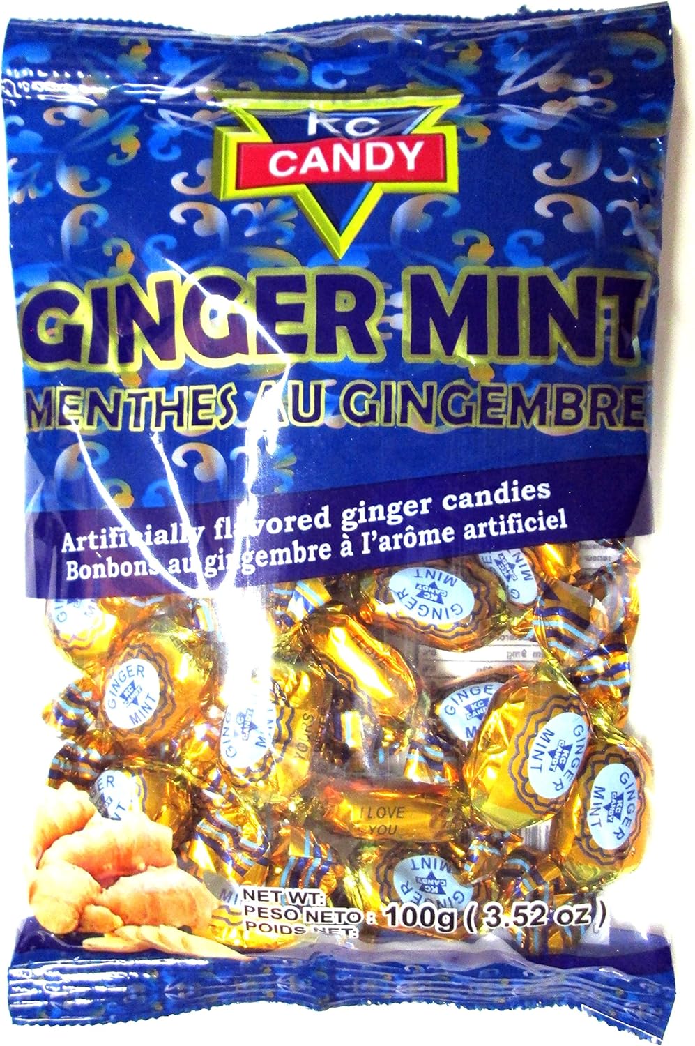 KC Candy Original Ginger Mint Candy (Pack of 3) 3.2 oz Bags