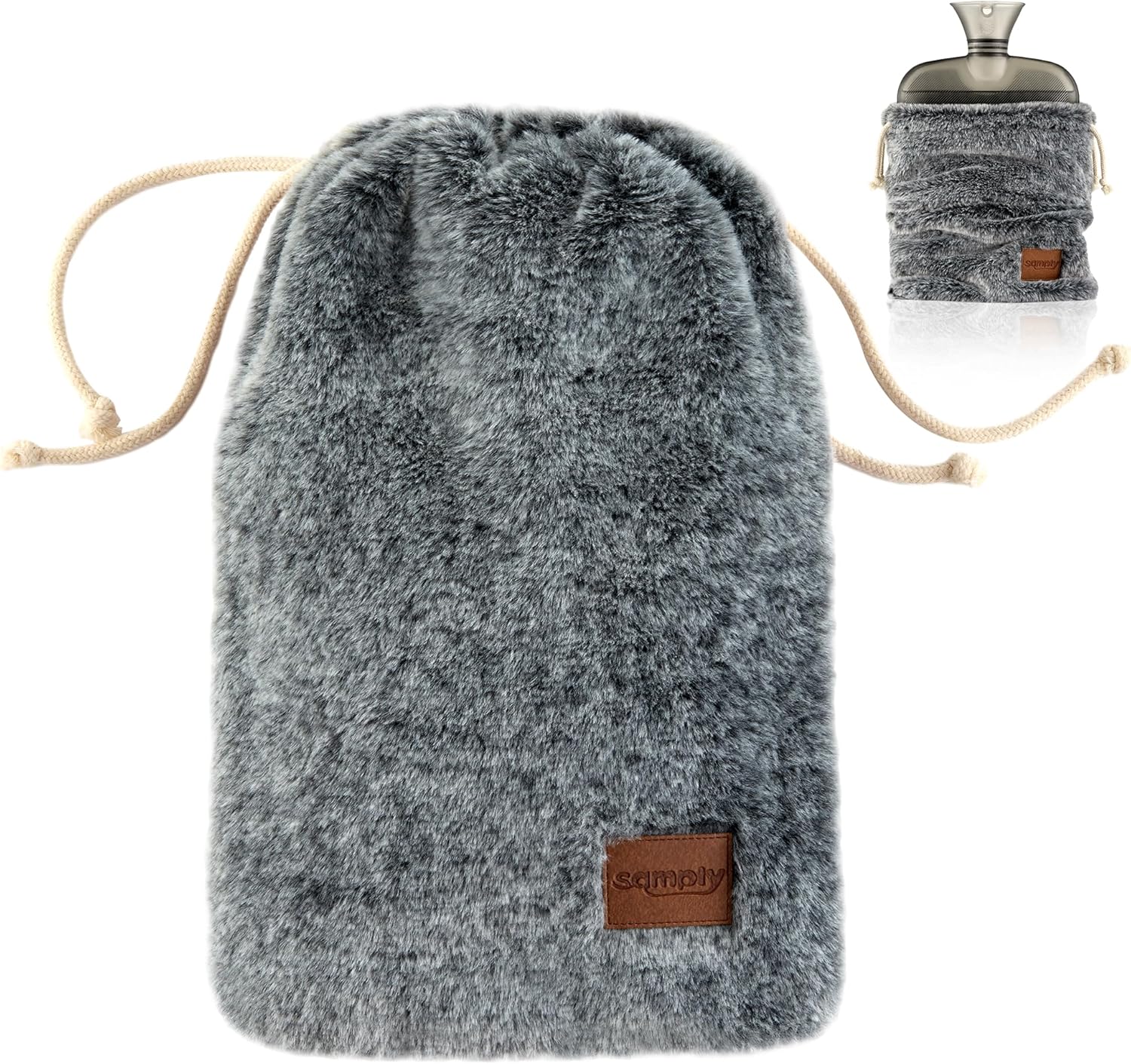 samply Hot Water Bottle with Soft Cover, 2L Hot Water Bag for Menstrual Cramps, Neck and Shoulder Pain Relief, Hot Compress, Hand Feet Warmer, Grey