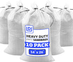 DURASACK Heavy Duty Sand Bags with Tie Strings Empty Woven Polypropylene Sand-Bags for Flood Control with 1600 Hours of UV Protection, 50 lbs Capacity, 14x26 inches, White, Pack of 10