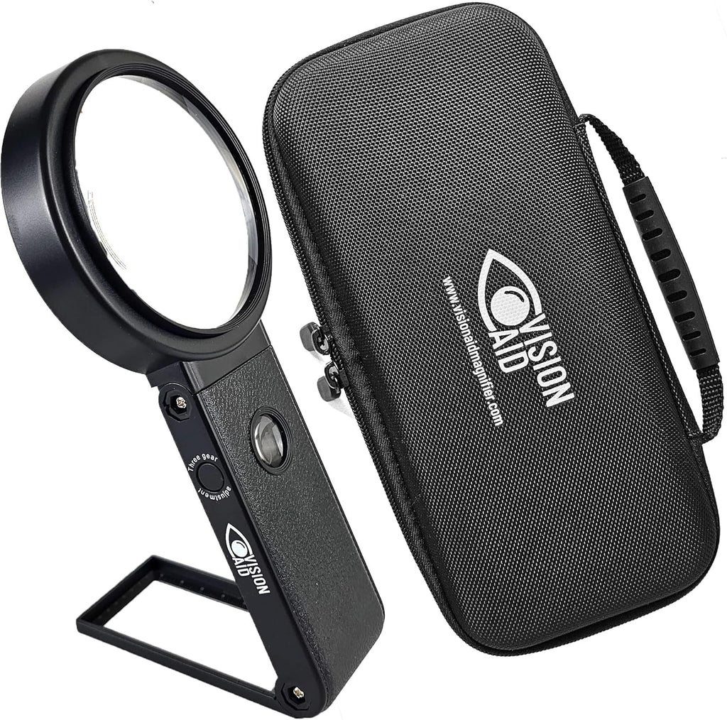 Hands-Free Magnifier with USB Rechargeable LED Lights and Storage Case | Loupe Magnifying Glass with Stand for Reading Jewelry Coins Watch Hobby Crafts Close Work