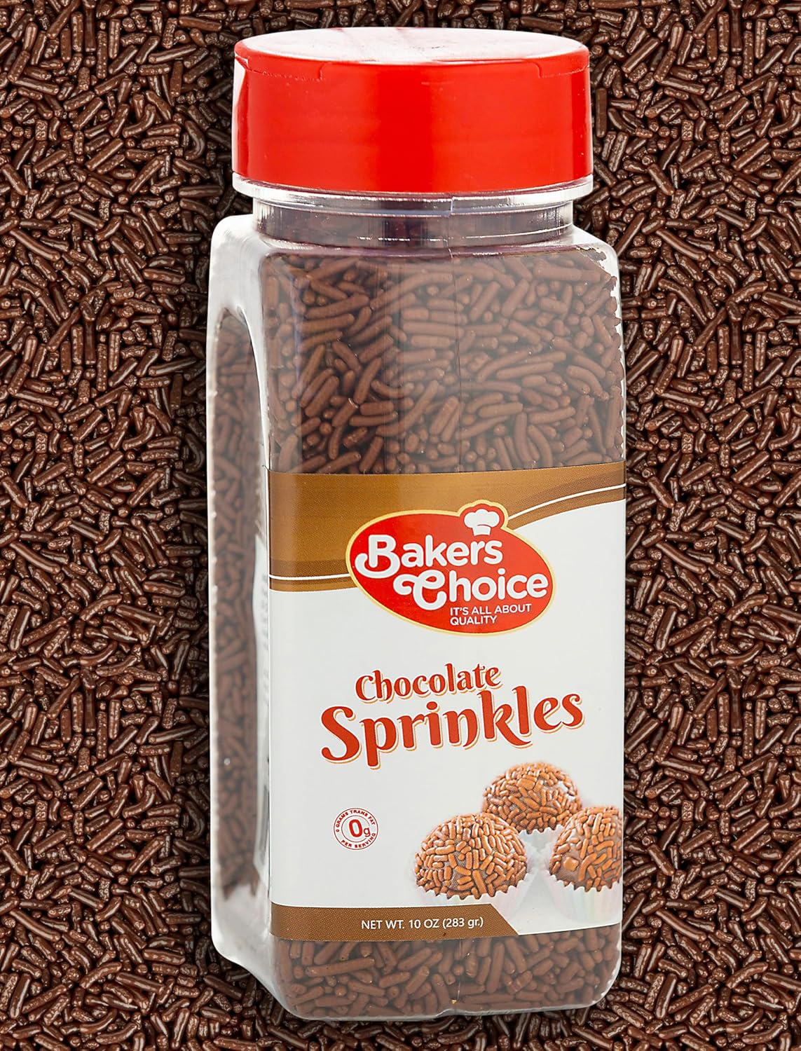Bakers Choice Chocolate Sprinkles for Ice Cream Toppings - Chocolate Jimmies Sprinkles for Baking - Dairy Free, Kosher 10 oz.