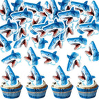 Ercadio 50Pcs Edible Shark Cupcake Toppers Baby Shower Party Kids Birthday Cupcake Picks Ocean Animal Theme Birthday Party Cake Decorations Supplies