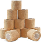 Ever Ready First Aid Self Adherent Cohesive Wrap Bandages, 2” x 5 Yards for First Aid, Sprains, Swelling, Sports, Pets, Tan Color – 12 Count