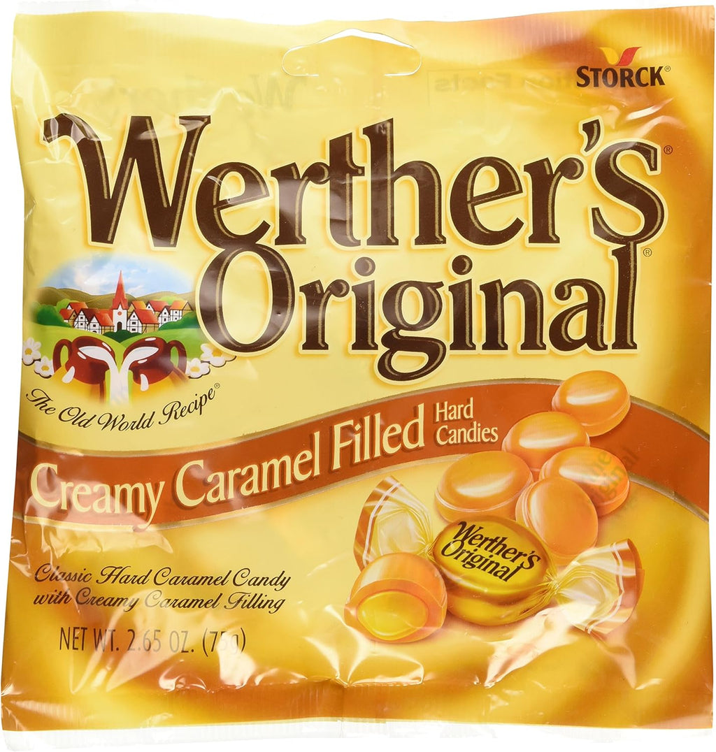 Werther's Original Creamy Caramel Filled Hard Candies - Individually Wrapped Hard Candies for Halloween, Parties, or Snacks - 2.65 oz Bags (Pack of 3)