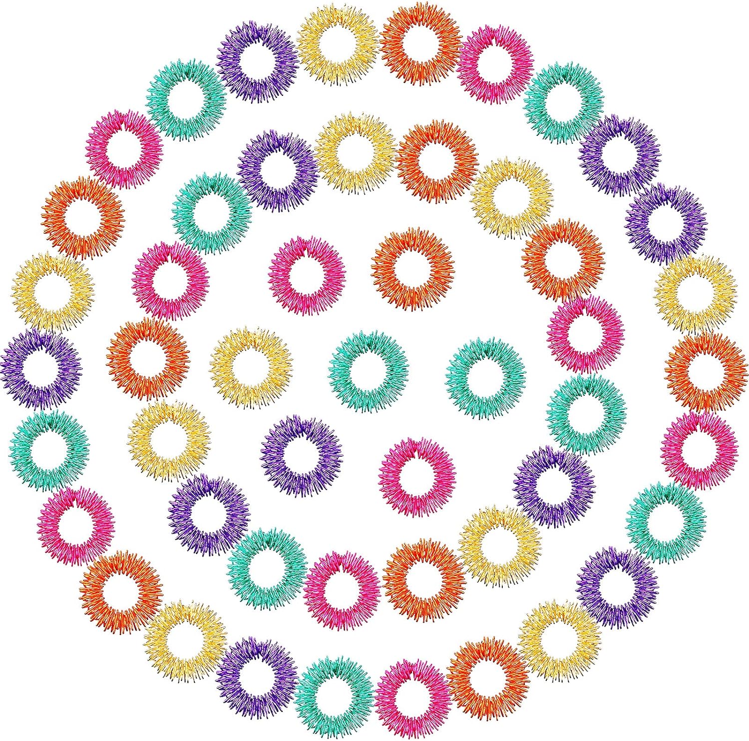 Blulu 50 Pcs Acupressure Fidget Rings Spiky Sensory Finger Rings Finger Acupressure Set for Teens, Adults, Silent Stress Reducer and Massager(Orange, Yellow, Purple, Green, Rose Red)