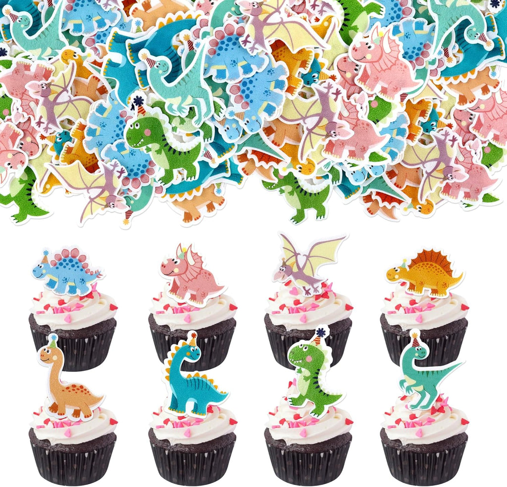 Ercadio 40 PCS Edible Cartoon Dinosaur Cupcake Toppers Drink Topper Picks Cute Cake Topper for Dino Theme Baby Shower Children Kids Birthday Party Cupcake Decor Supplies