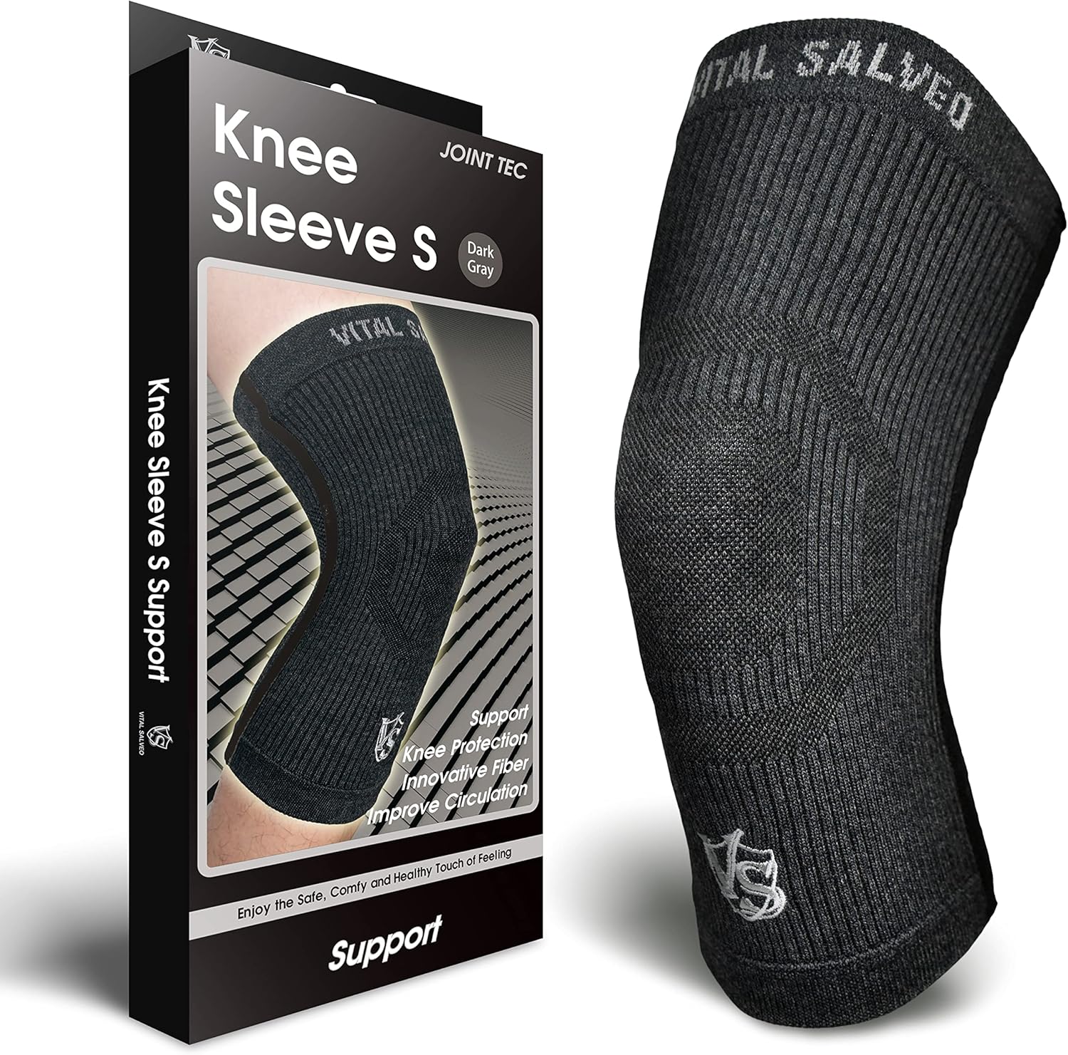 Vital Salveo S-Support 3D Bio-Dynamic Recovery Knee Sleeve – High-Impact Compression for Athletes, Stability & Training-Dark Grey (1PC)/L
