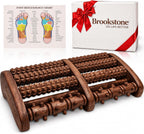 Brookstone Foot Massager Roller Plantar Fasciitis Pain Relief - Wooden Under Desk Feet Massage - Dual Manual Heel Massagers - Wood Rolling Acupressure Tool with Reflexology Guide - Gift for Men, Women