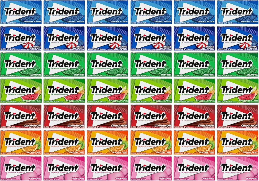 Trident Sugar-Free Chewing Gum Variety Pack Candy,Assorted Flavors, (588 Total Pieces),14 Pieces (Pack of 42)