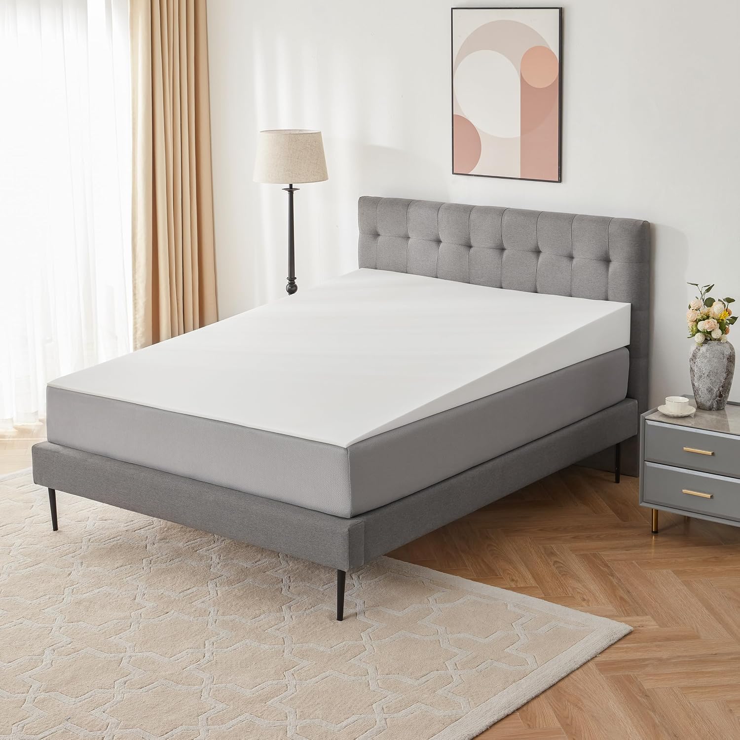 Lazyzizi Mattress Wedge Only, 7-Inch King Inclined Bed Wedge Mattress Topper for Acid Reflux, GERD, Neck & Back Pain, Snoring, Adjustable Elevator Under Mattress Support for Bedroom