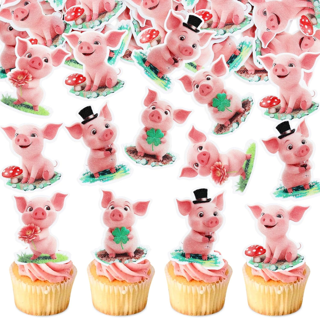 40 Pcs Edible Pig Cupcake Toppers, Pink Pig Farm Animal Cake Decorations for Baby Shower, Pink Farm Theme Birthday Party Supplies for Kids