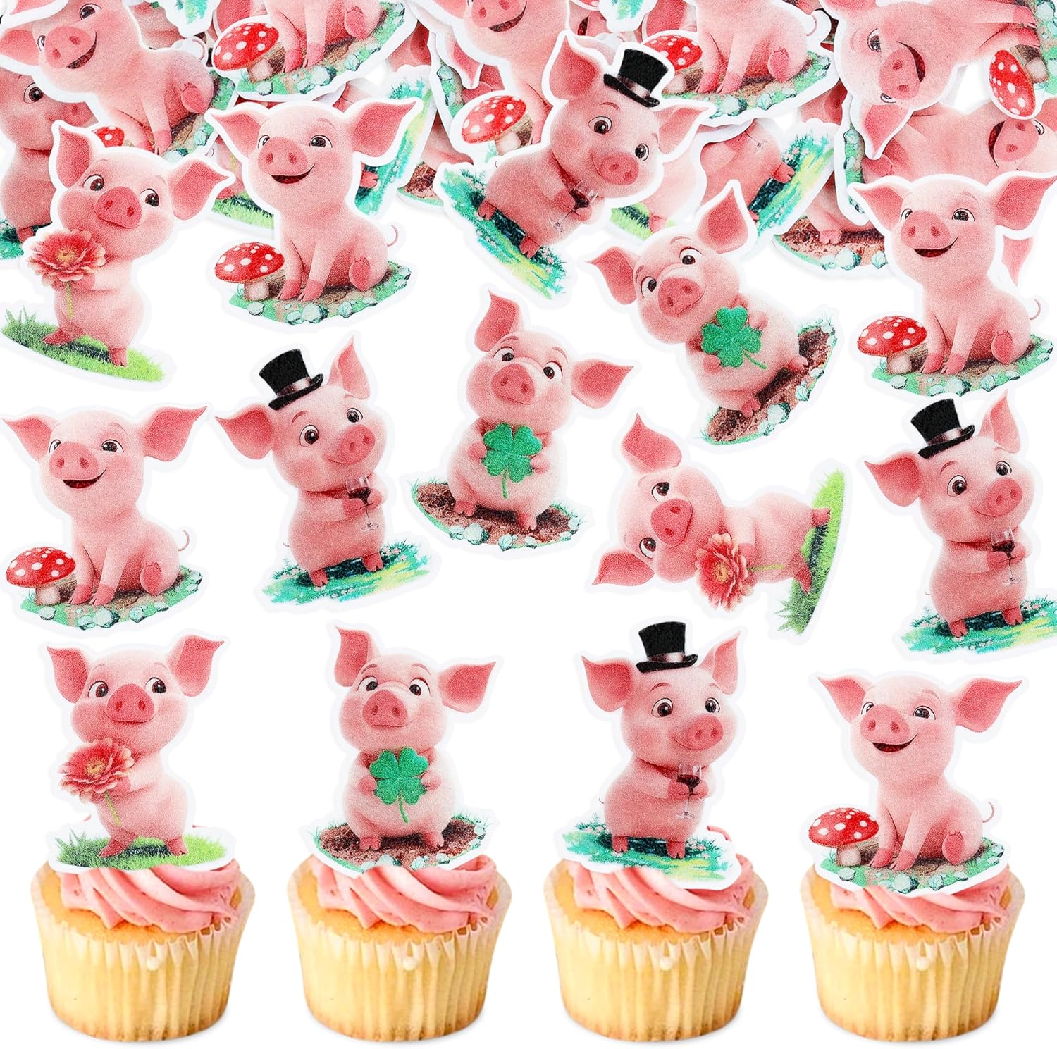 40 Pcs Edible Pig Cupcake Toppers, Pink Pig Farm Animal Cake Decorations for Baby Shower, Pink Farm Theme Birthday Party Supplies for Kids