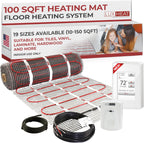 LuxHeat 100sqft Floor Heating Mat Kit - 120v Under Floor Heater Mat - Electric Radiant Heated Flooring System for Tile & Laminate - Includes UWG4 WiFi Programmable Thermostat w/GFCI, Alarm & Sensor