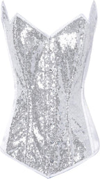 Daisy corsets Women's White/Silver Sequin Pointed Top Steel Boned Corset