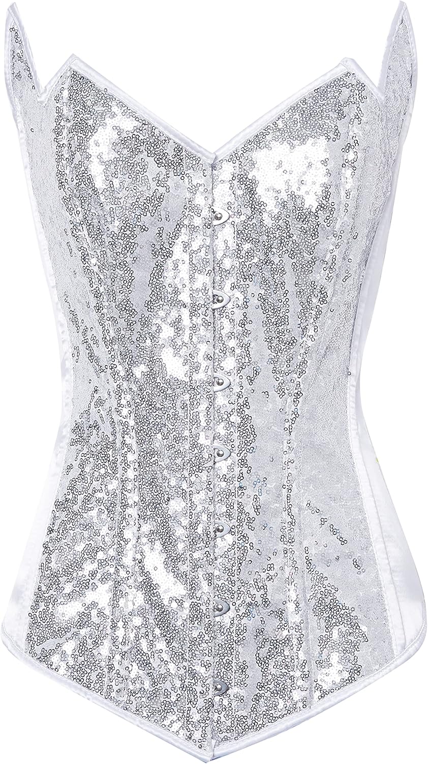 Daisy corsets Women's White/Silver Sequin Pointed Top Steel Boned Corset