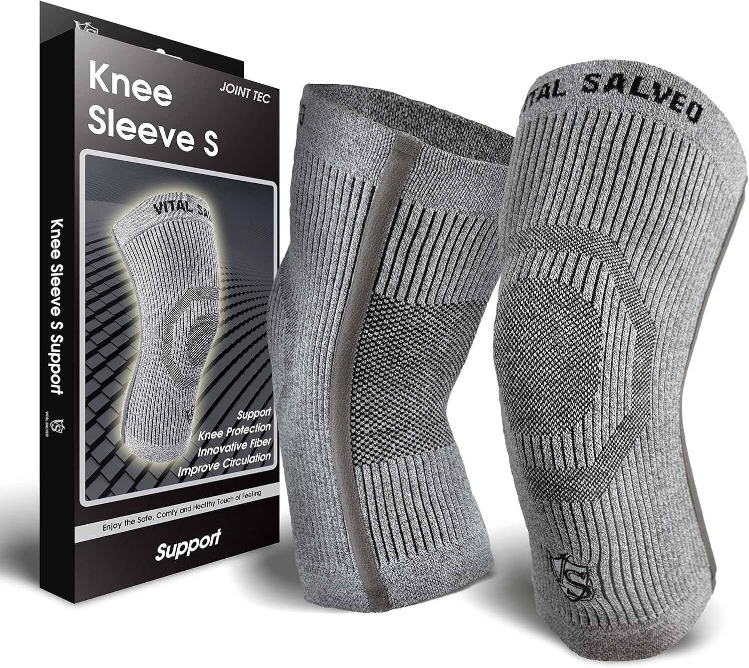 Vital Salveo S-Support 3D Bio-Dynamic Recovery Knee Sleeve – High-Impact Compression for Athletes, Stability & Training(1 Pair)/S