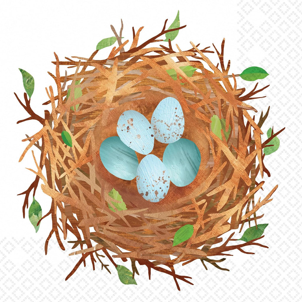 Boston International Party Napkins Disposable 3-Ply Paper Lunch Napkin Pack, 6.5" x 6.5", Bird Nest, 20-Count