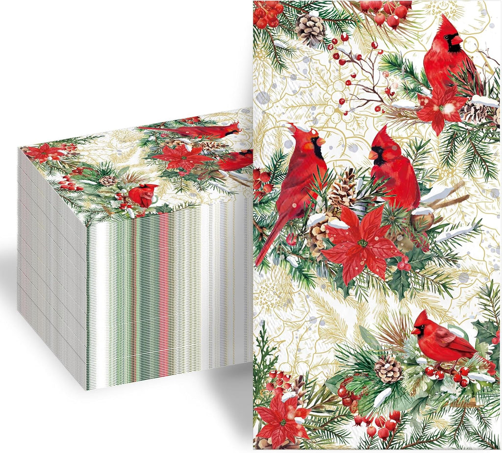 100pcs Christmas Paper Napkins, 3 Ply Disposable Red Cardinal Bird Napkins Christmas Guest Napkins Hand Towels for Bathroom Home Kitchen Table Xmas Party