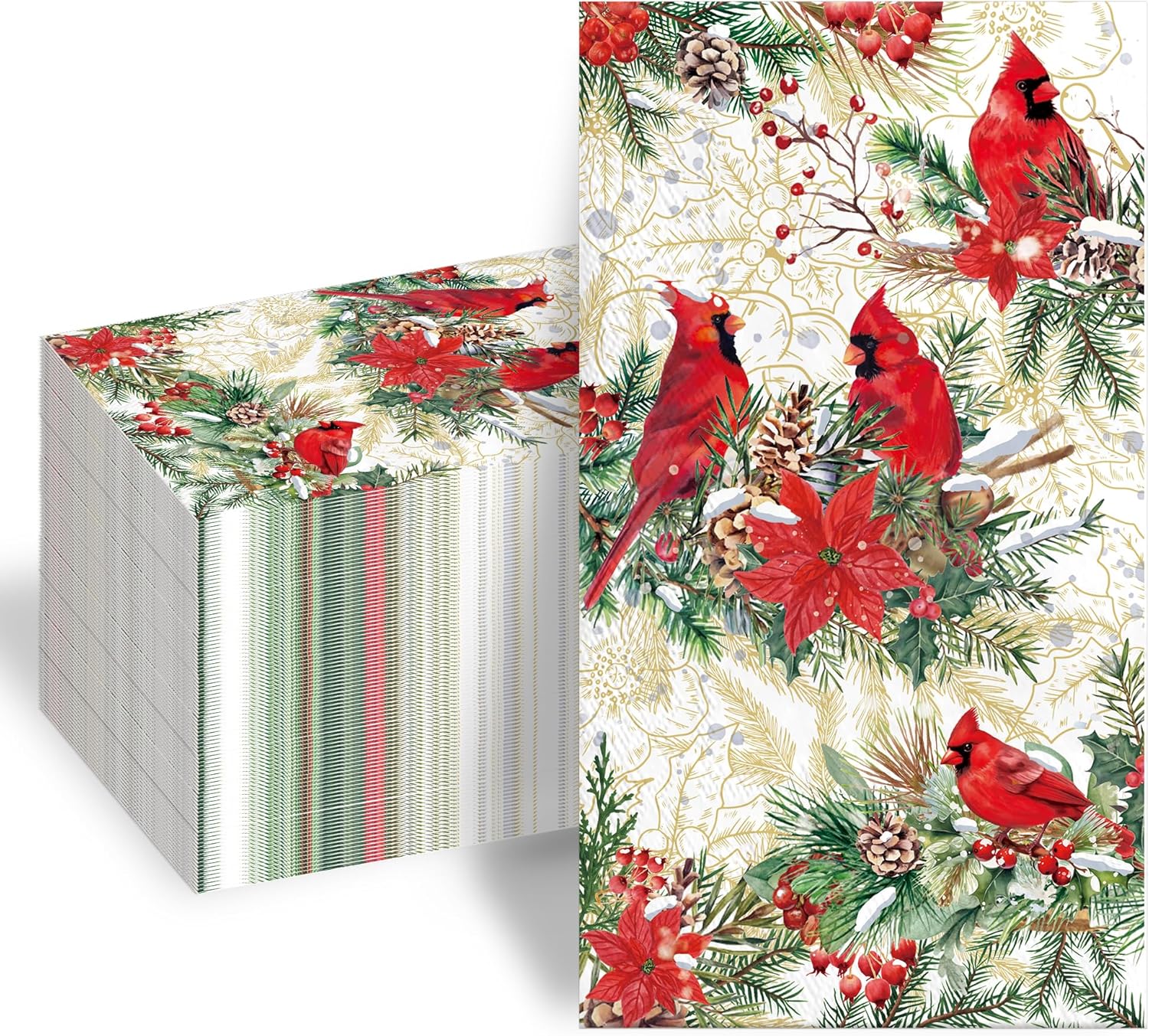 100pcs Christmas Paper Napkins, 3 Ply Disposable Red Cardinal Bird Napkins Christmas Guest Napkins Hand Towels for Bathroom Home Kitchen Table Xmas Party
