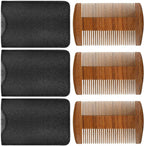 3 Pieces Beard Comb for Men Natural Sandalwood Wooden Mustaches Combs Dual Action Teeth Beard Comb with 3 Pieces Pocket Faux Leather Case for Beards Mustaches(Brown)