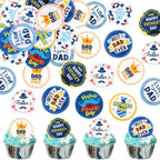 Father’s Day Cake Decorations, 56 Pcs Edible Rice Paper Cupcake Toppers, Dad-Themed Designs for Cake & Dessert Decorations,Party Supplies (Circle 1)