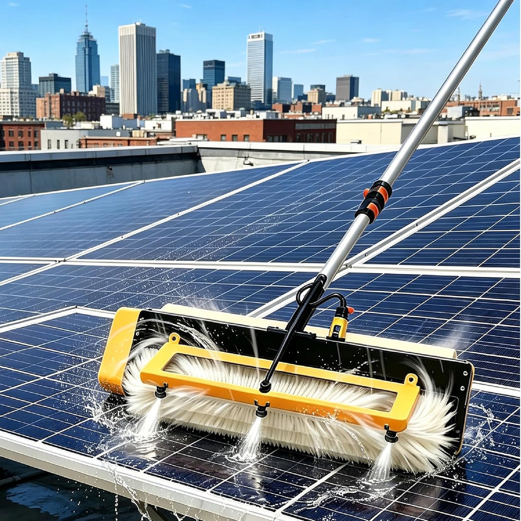 Electric Solar Solar Panel Cleaning Tool, 60cm/23.6” Brush 380 RPM Brushless Motor, 5.6m/18.4ft Telescopic Rod, Cordless 29,000mah Battery – Pbt Bristles, Dry/Wet Dualpower-5.6m/18.4ft