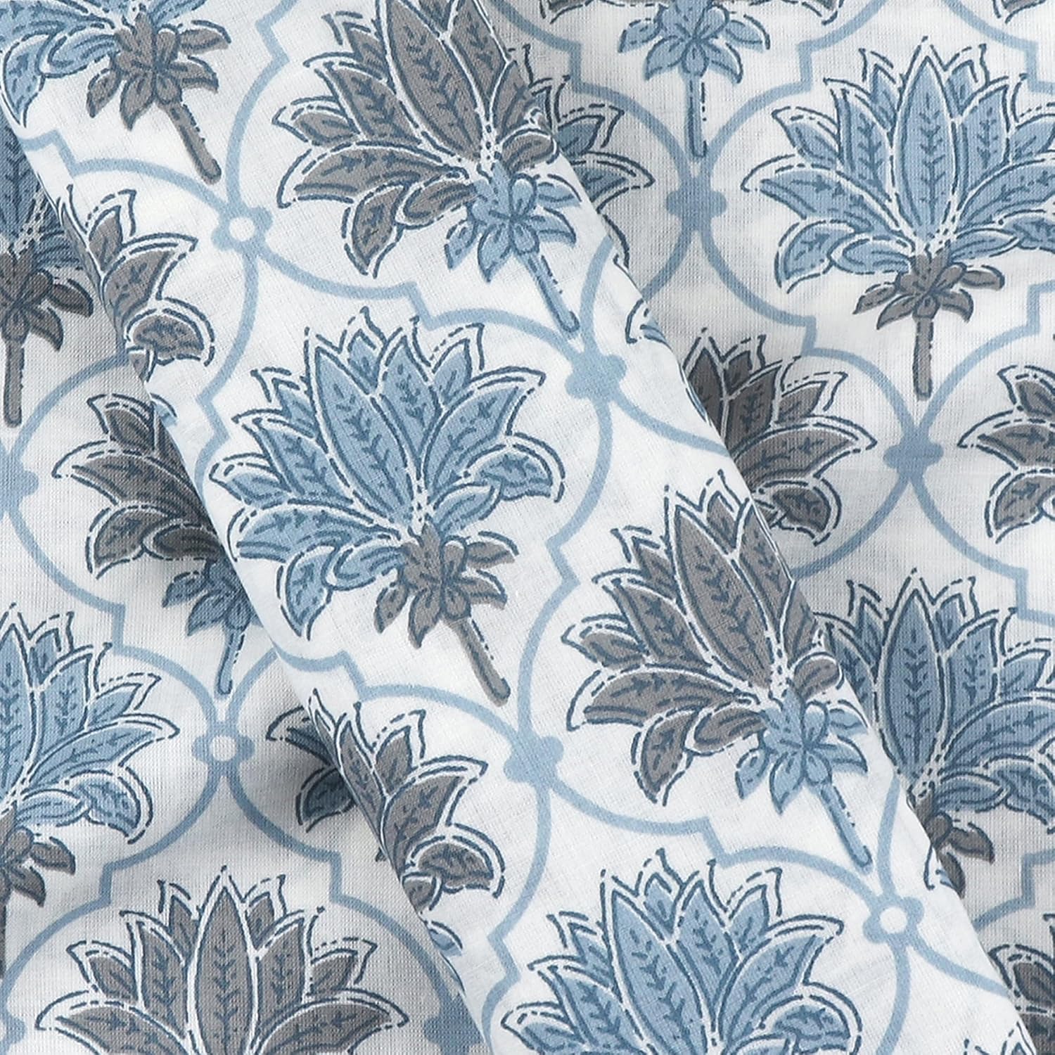 Indian Printed 100% Cotton Cocktail Napkins, Set of 4 20X20 Indian Wedding Decor (Blue and Gray)