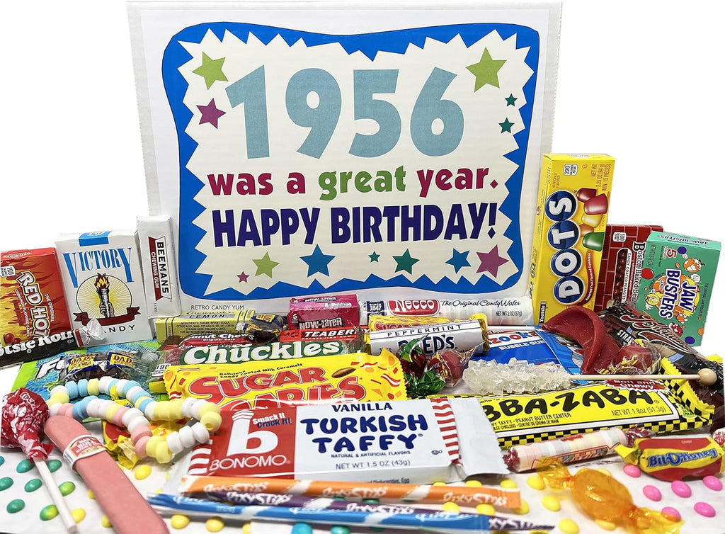 RETRO CANDY YUM ~ 1956 70th Birthday Gift Box of Nostalgic Candy from Childhood for 70 Year Old Man or Woman Born 1956