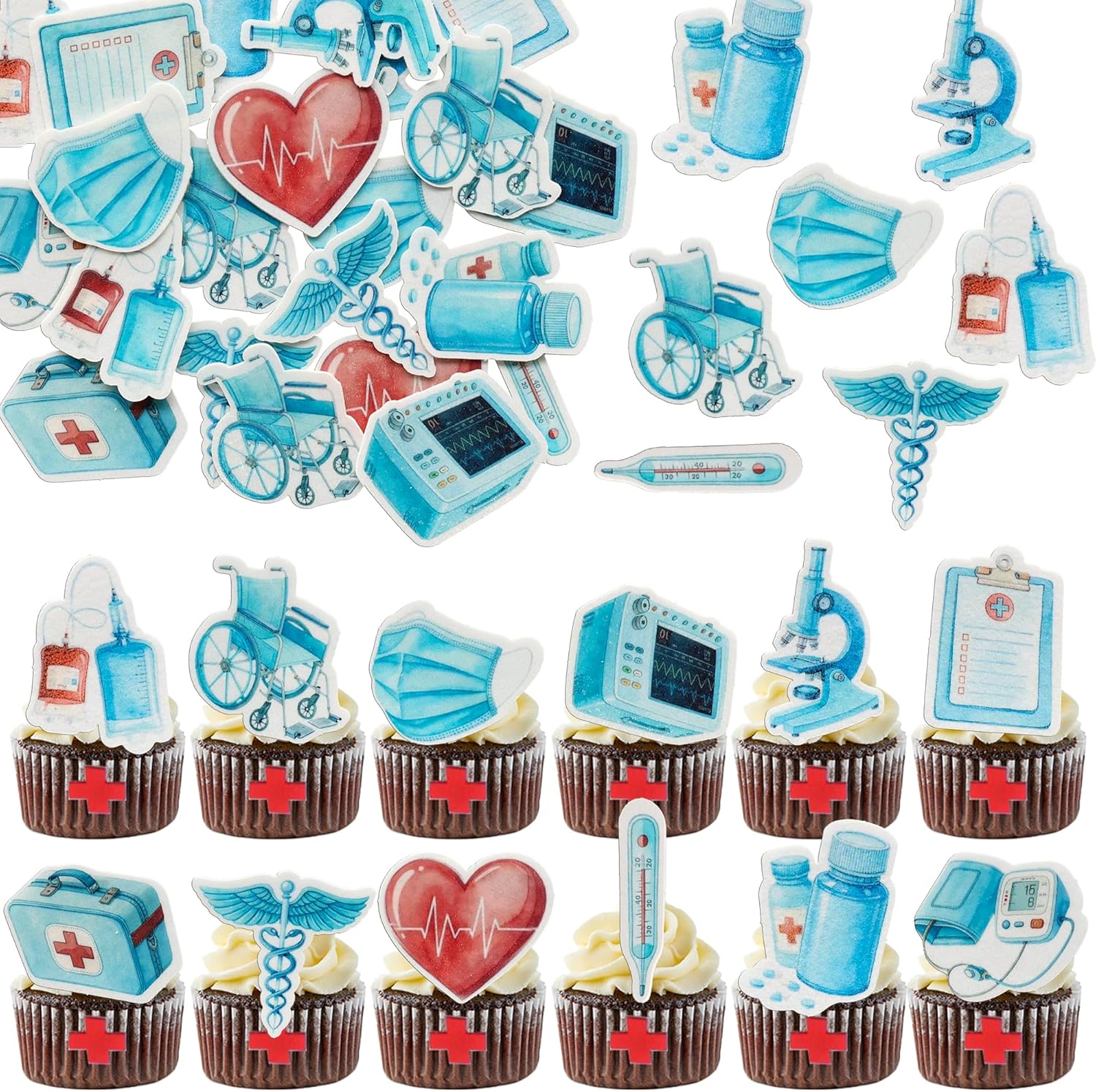Ephlyn 48Pcs Edible Nurse Cupcake Toppers Nursing School Graduation 2026 Cupcake Picks for Medical Rn Nurse Grad Themed Birthday Party Supplies