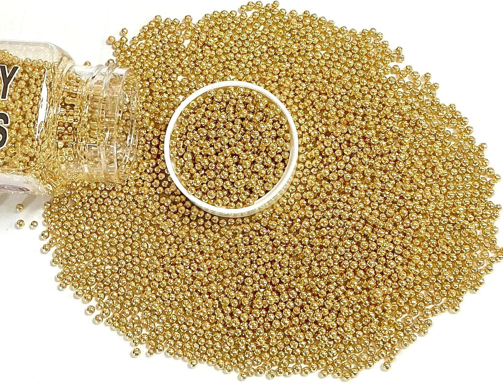 Homipooty Nonpareils Sprinkles Edible Gold Pearl Sugar Sprinkles 110g/3.88oz 2mm Mini Gold Pearls Baking Cakes Cupcake Topper and Cake Decorations for Valentines Day Halloween Christmas