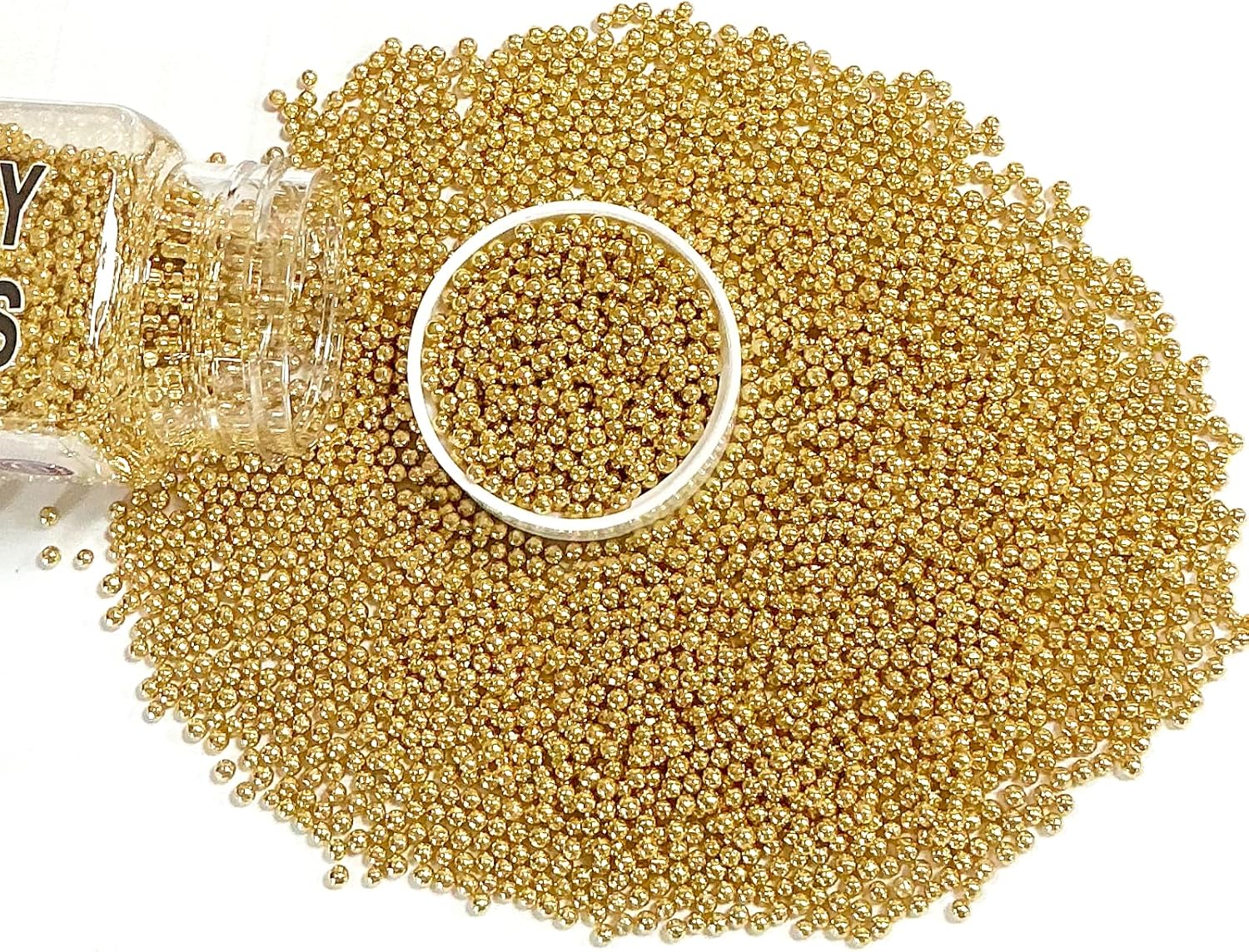 Homipooty Nonpareils Sprinkles Edible Gold Pearl Sugar Sprinkles 110g/3.88oz 2mm Mini Gold Pearls Baking Cakes Cupcake Topper and Cake Decorations for Valentines Day Halloween Christmas