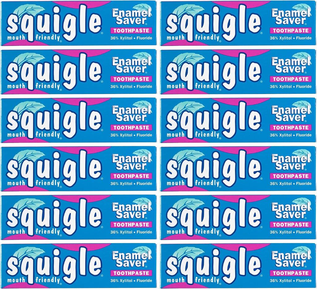 Squigle Enamel Saver Toothpaste (Canker Sore Prevention & Treatment) Prevents Cavities, Perioral Dermatitis, Bad Breath, Chapped Lips - 12 Pack
