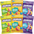 JOYRIDE All Star Variety 6 Pack - Gummy Busters, Sour Smacks, Sour Worms, Low Calorie Gummy Candy, Low Sugar, Dye Free (6 Items)