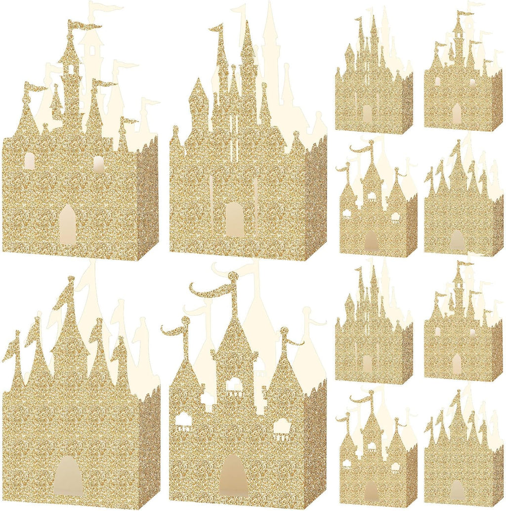 Geiserailie 20 Pieces Castle Box Princess Candy Box Glitter Castle Favor Treat Gift Princess Party Decorations Baby Shower Wedding Supplies(Gold)