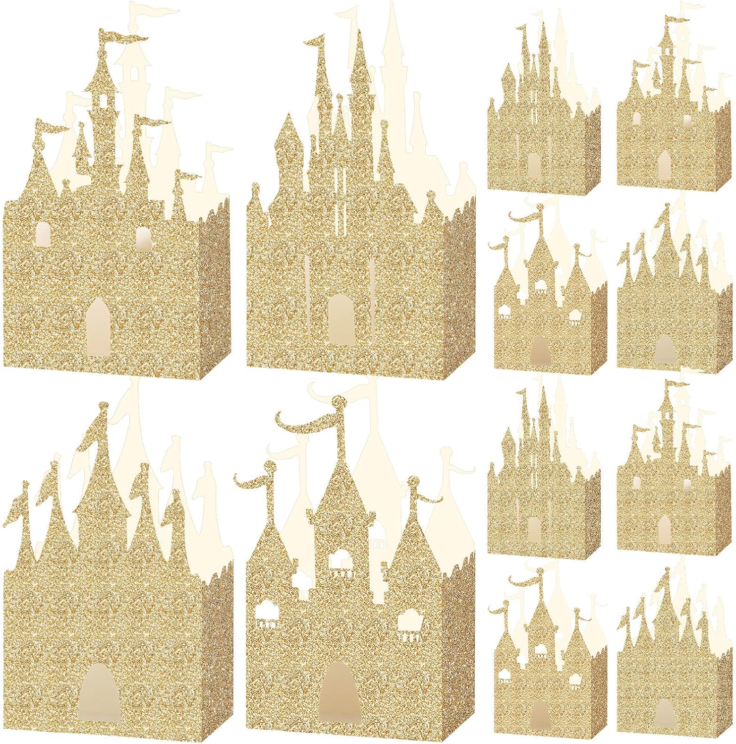 Geiserailie 20 Pieces Castle Box Princess Candy Box Glitter Castle Favor Treat Gift Princess Party Decorations Baby Shower Wedding Supplies(Gold)