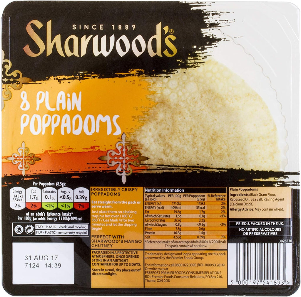 Sharwood's 8 Poppadoms Plain (Pack Of 5)