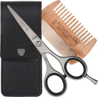 3 Swords Germany – professional BEARD MUSTACHE HAIR SCISSORS with BEARD COMB, stainless steel, straight blade, sharp, with black case