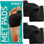 Brison Podiatrist-Designed Metatarsal Pads for Women & Men - Ball of Foot Cushions for Pain Relief Gel Sleeves from Metatarsalgia Morton’s Neuroma - 2 Pairs(Black, Medium)