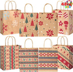JOYIN 48 PCS Christmas Kraft Bags, Presents Wrapping Goody Treat Candy Bags with Handle Xmas Characters for Christmas Party Favors, Gift Giving, Holidays Decorations, Xmas Treat (7" x 9" x 3.5 ")