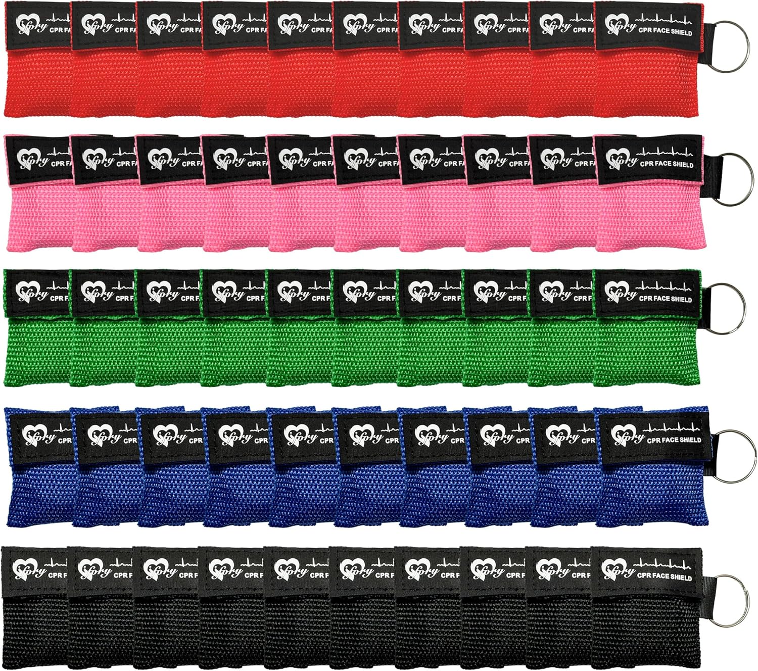 50 Packs CPR Face Shield with Keyring, CPR Pocket Mask Keychain for Emergency Kit with One Way Valve Breathing Barrier for First Aid or ADE Training