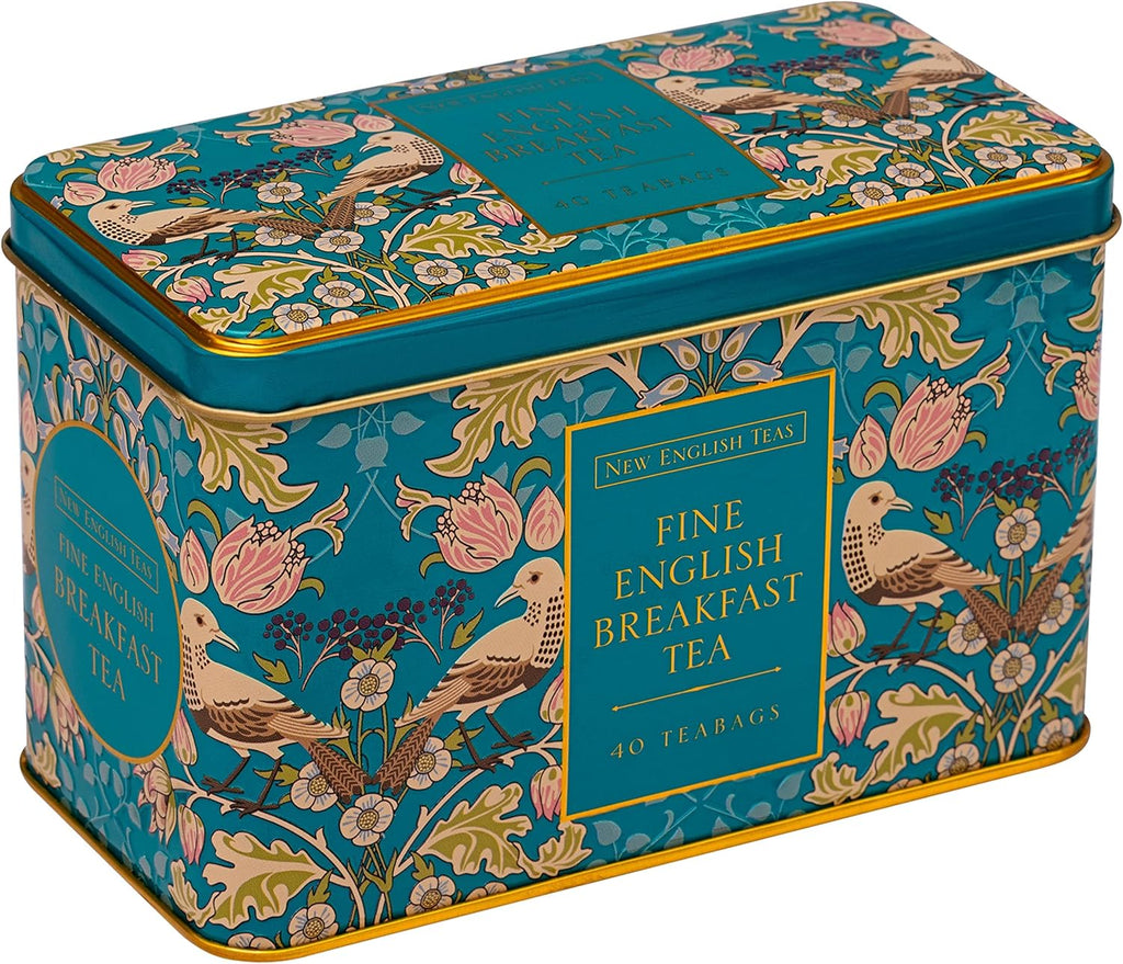 New English Teas Song Thrush & Berries Tea Tin with 40 English Breakfast Teabags