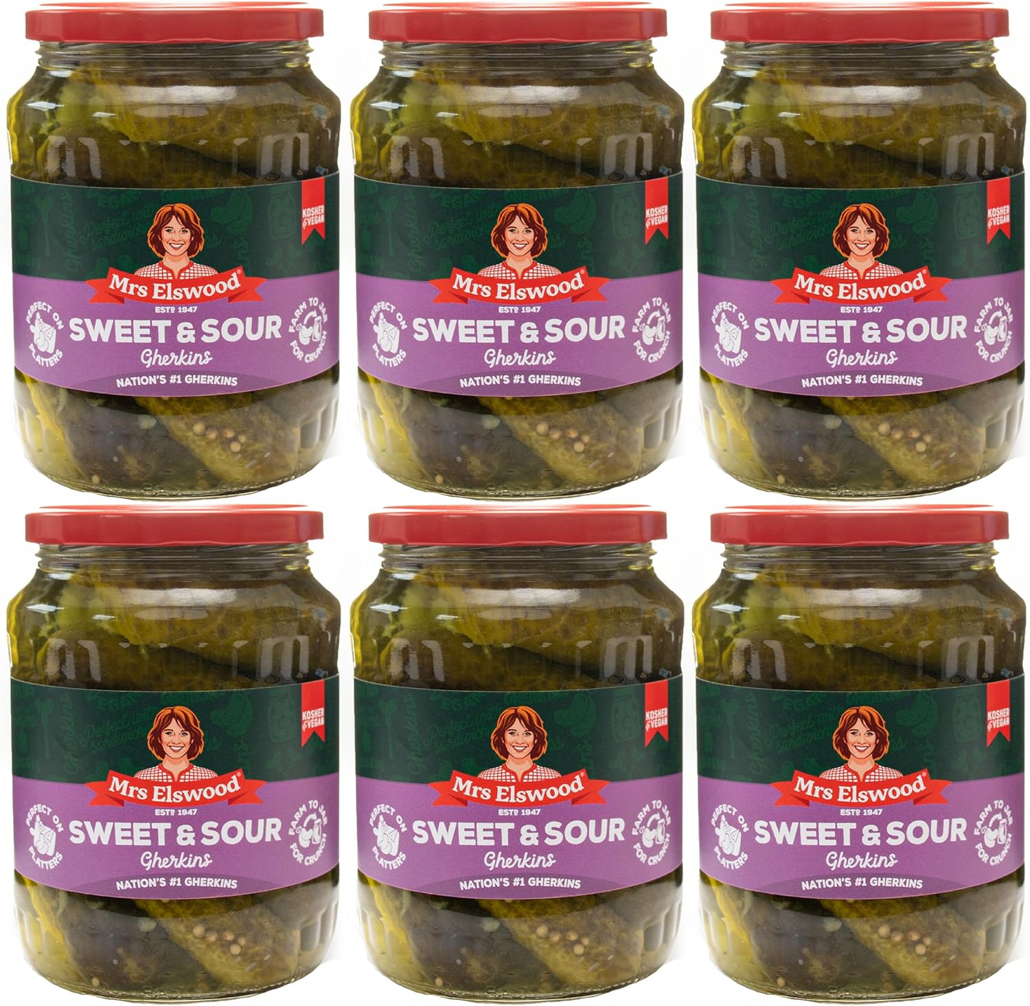 Mrs Elswood - Sweet Sour Cucumbers Pickled with Sweetener - 670g (Case of 6)