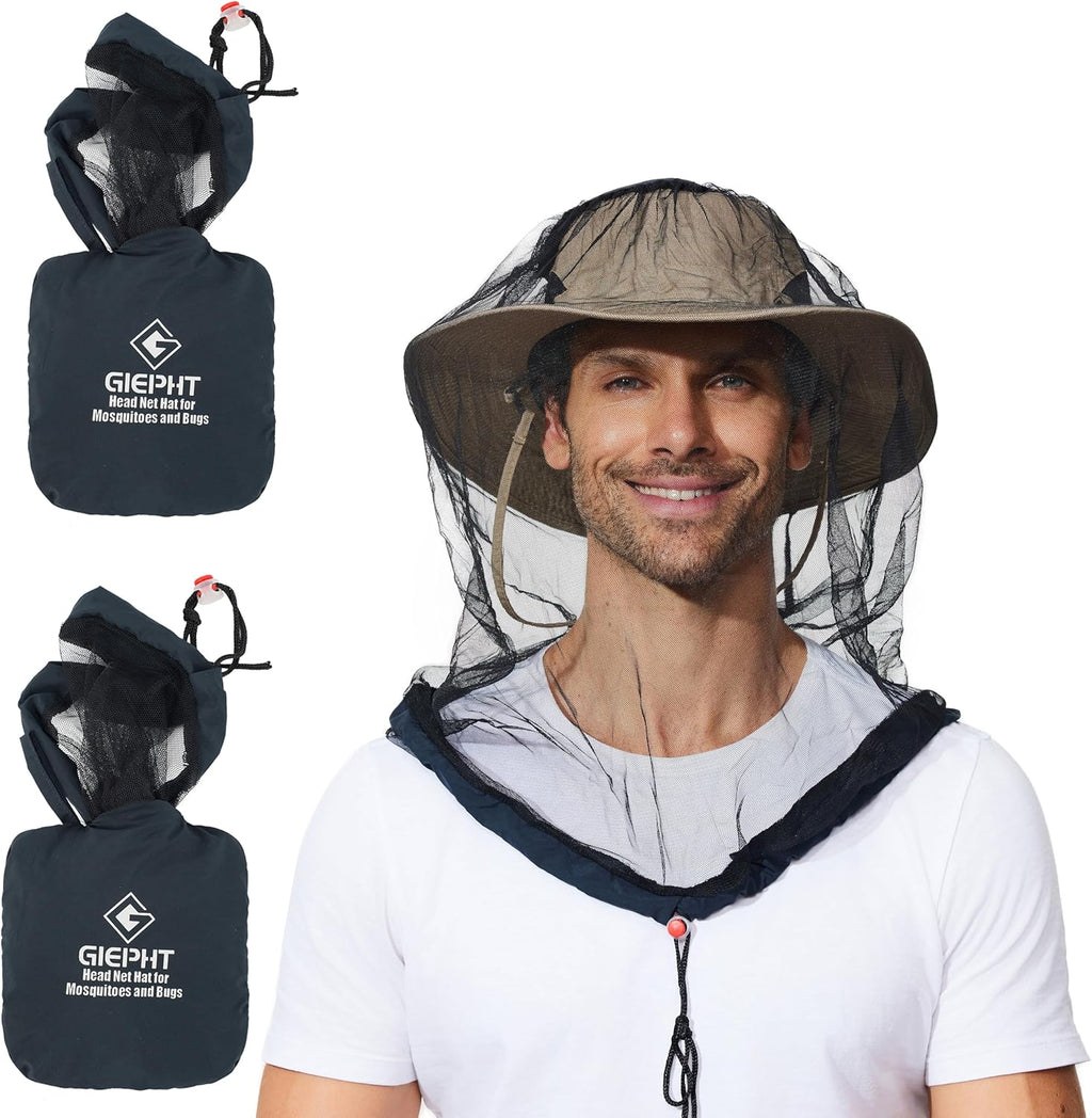 2 Pack Mosquito Head Net Mesh for Hiking & Outdoors,Bug Face Netting over Hat Adults Fishing Gear Insect Protection