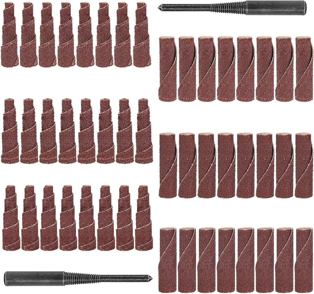 50Pcs 2 Inch Sand Paper Abrasive Cartridge Rolls Cone Cylinder Rotary Flap Disc 1/4" Die Grinder Sanding Disc Grinding Bits Drum Sanders for Wood Metal Fiberglass