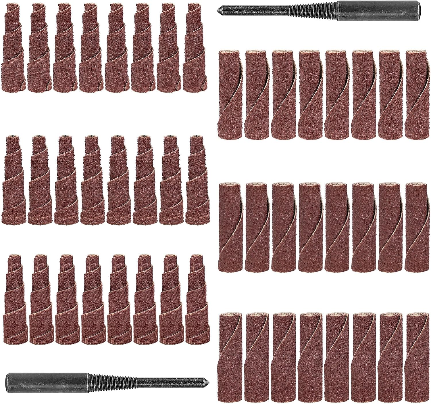 50Pcs 2 Inch Sand Paper Abrasive Cartridge Rolls Cone Cylinder Rotary Flap Disc 1/4" Die Grinder Sanding Disc Grinding Bits Drum Sanders for Wood Metal Fiberglass